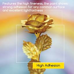 High adhesion. Features the high fineness, the paint shows strong adhesion for any common surface and excellent lightfastness.