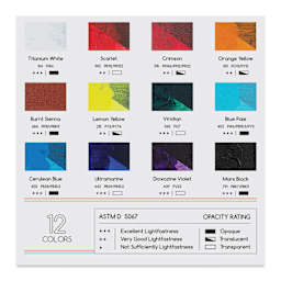 Meeden Heavy Body Acrylic Paints- Set of 12, Basic Colors, 60 ml tubes back of package