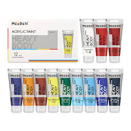 Meeden Heavy Body Acrylic Paints- Set of 12, Basic Colors, 60 ml tubes