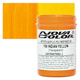 Nova Color Artists’ Acrylic Polymer Paint - Indian Yellow Azo, 118 ml Jar and swatch