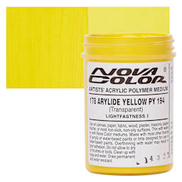Nova Color Artists’ Acrylic Polymer Paint -  Arylide Yellow (PY194), 118 ml Jar and swatch