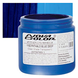 Nova Color Artists’ Acrylic Polymer Paint - Phthalo Blue Deep Green Shade, 473 ml Jar and swatch