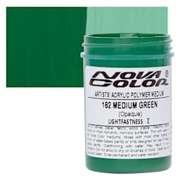 Nova Color Artists’ Acrylic Polymer Paint - Medium Green, 118 ml Jar and swatch