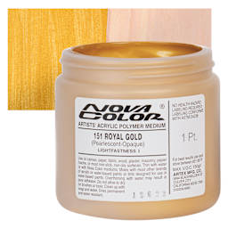Nova Color Artists’ Acrylic Polymer Paint - Royal Gold Pearl, 473 ml Jar and swatch