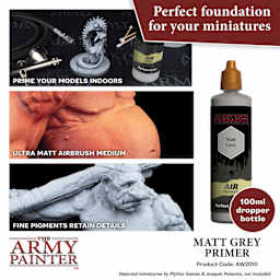 Perfect foundation for your miniatures. Prime your models indoors. Ultra Matt Airbrush Medium. Fine pigments retain details. Matt Grey primer.