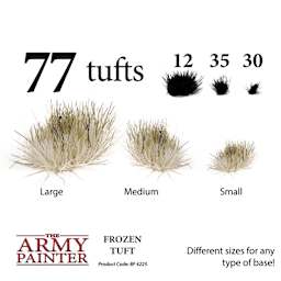 The Army Painter Battlefields Scenery Grass Tufts - Frozen Tuft different sizes for any type of base. 77 total tufts, 12 large, 35 medium, 30 small. 