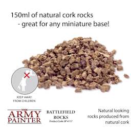 150 ml of natural cork rocks - great for any miniature base. Natural looking rocks produced from natural cork. Battlefield Rocks BF 4117