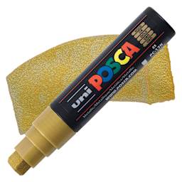 Posca Paint Marker - Gold, Extra Broad Tip, 15 mm marker and swatch