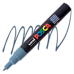 Uni Posca Paint Marker - Slate Grey, X-Fine, Bullet Tip, 0.7mm marker and swatch