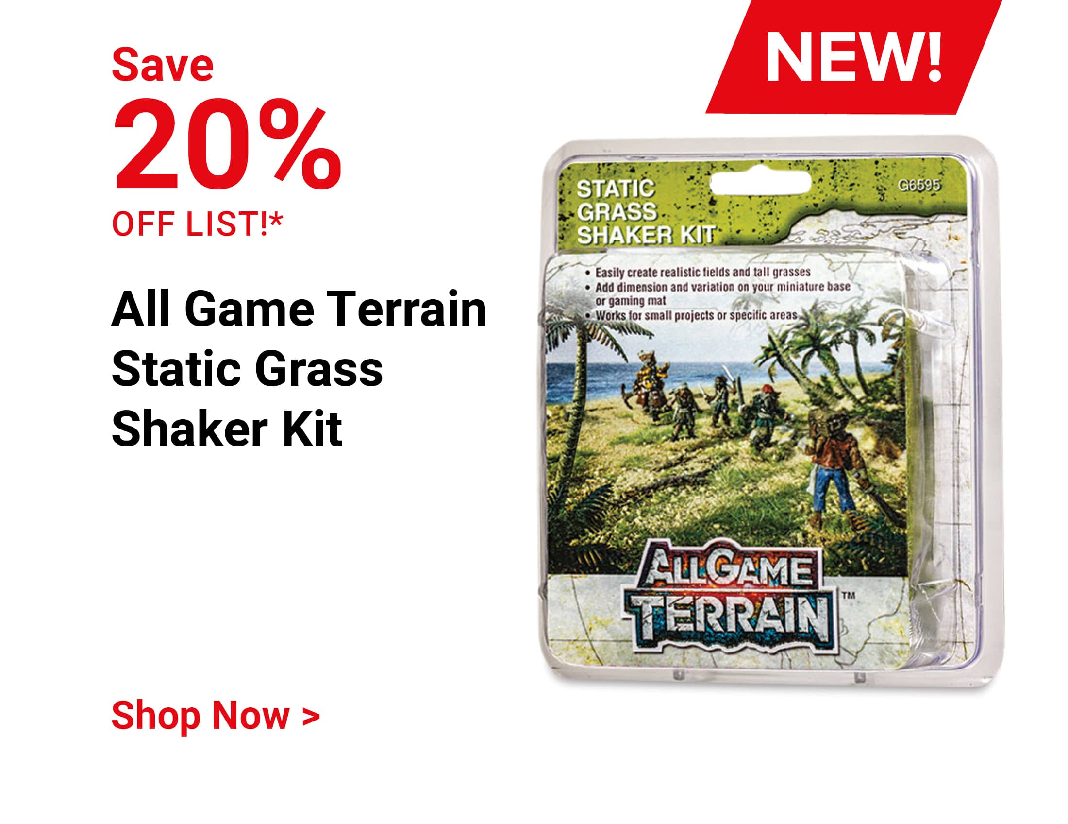 Save 20% off list!* New! All Game Terrain Static Grass Shaker Kit. Shop Now.