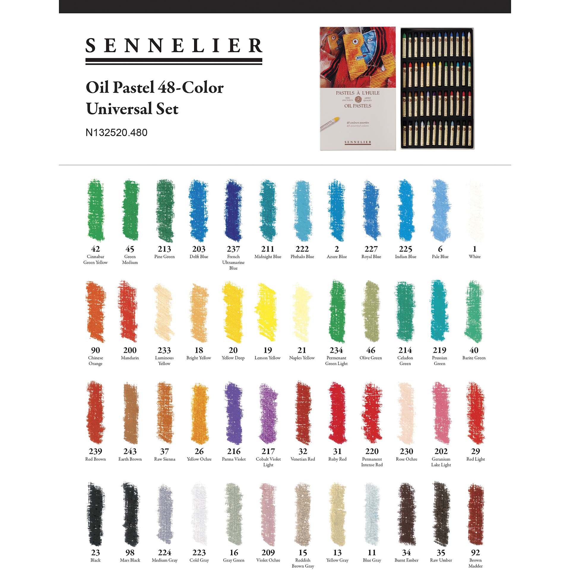Sennelier Oil Pastel Set - Unversal Colors, Set of 48| Utrecht Art