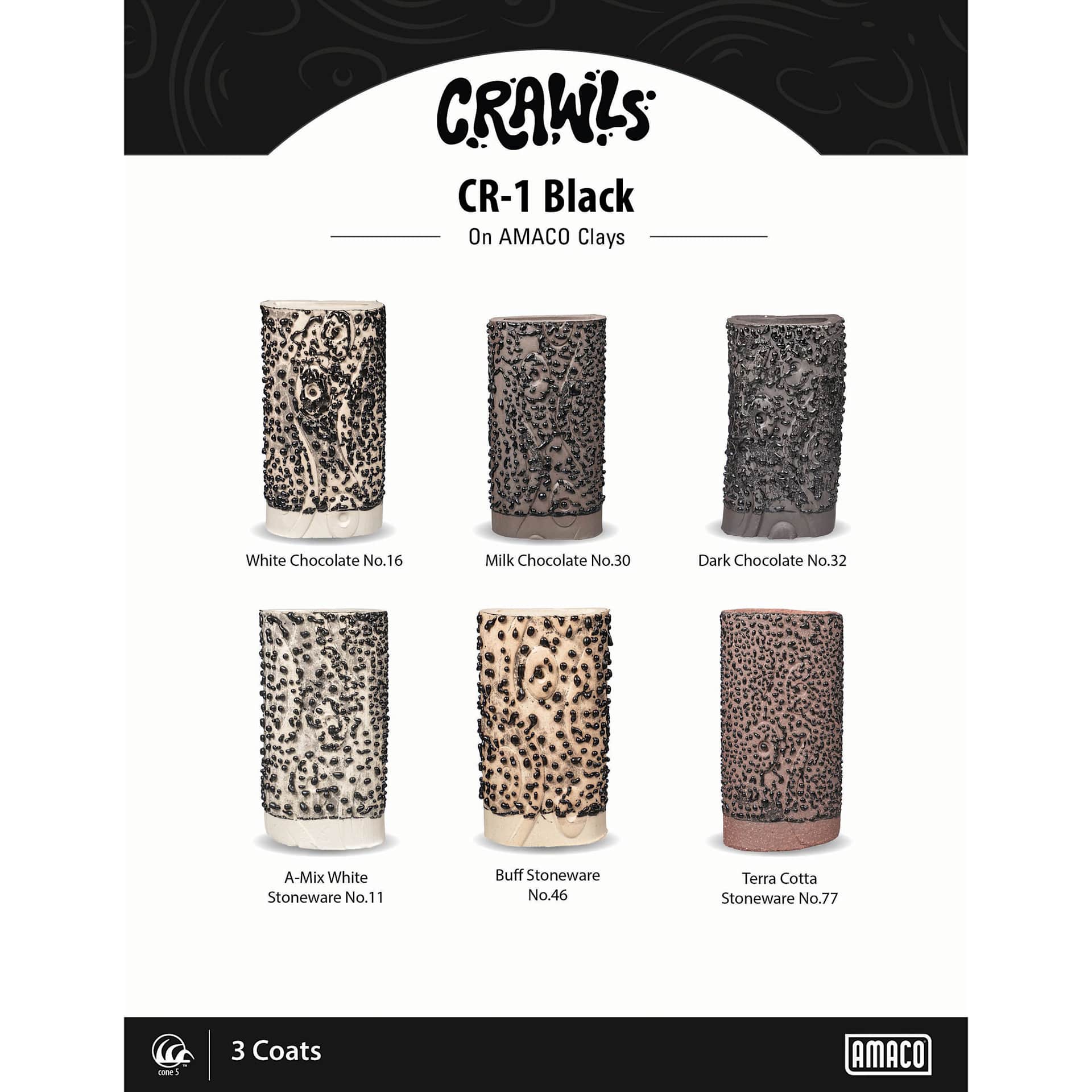 glico様 Amaco Crawls Glaze - CR-1 Black, Pint | BLICK Art Materials