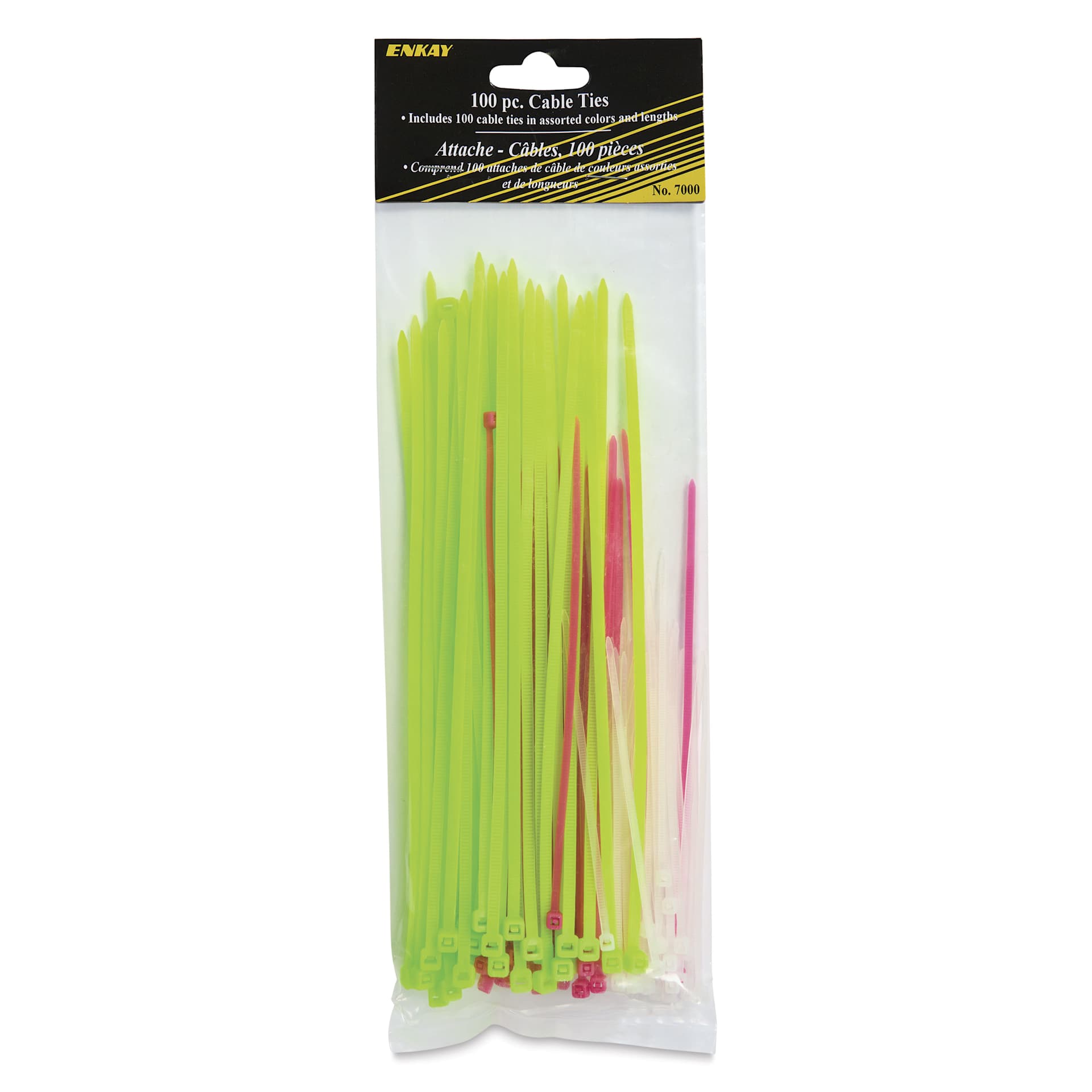 Enkay Nylon Cable Ties - Pkg of 100, Assorted Colors, Assorted