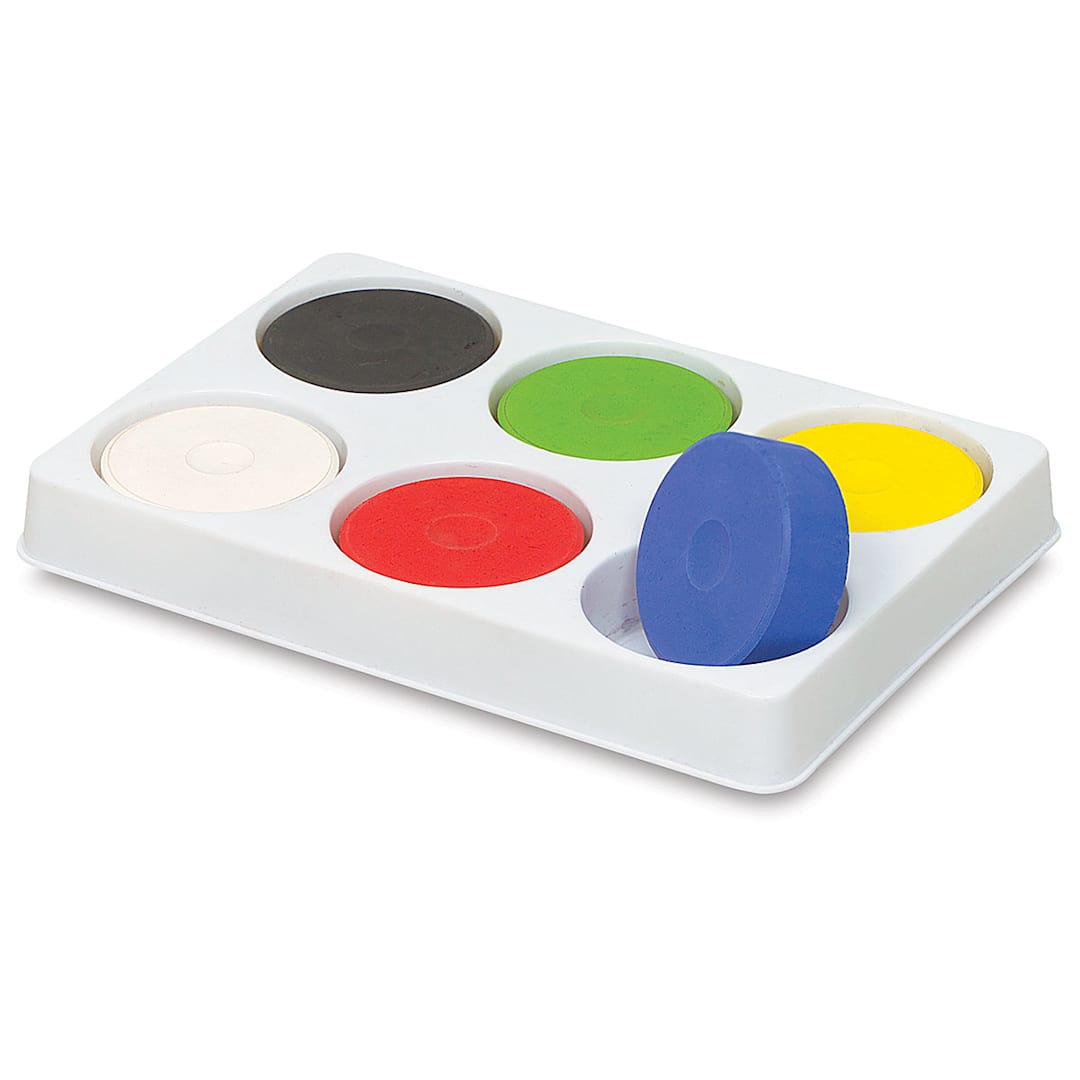 Open in modal - Blick Tempera Cakes - Set of 6, Cakes in Plastic Palette, laying down with one cake removed