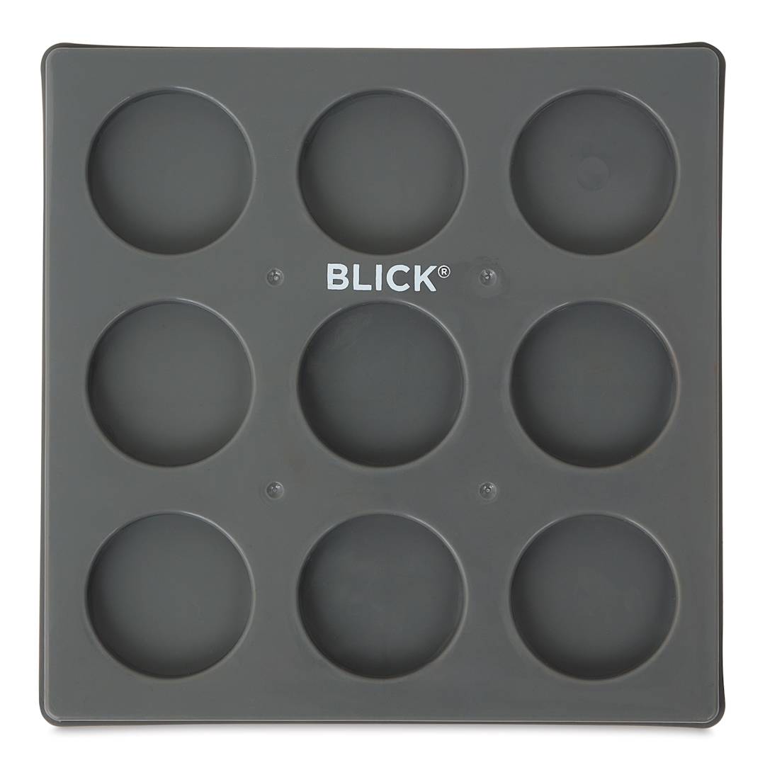 Open in modal - Blick Essentials Empty Tempera Cake Tray - 9 Wells, Small, Pkg of 12, front of tray