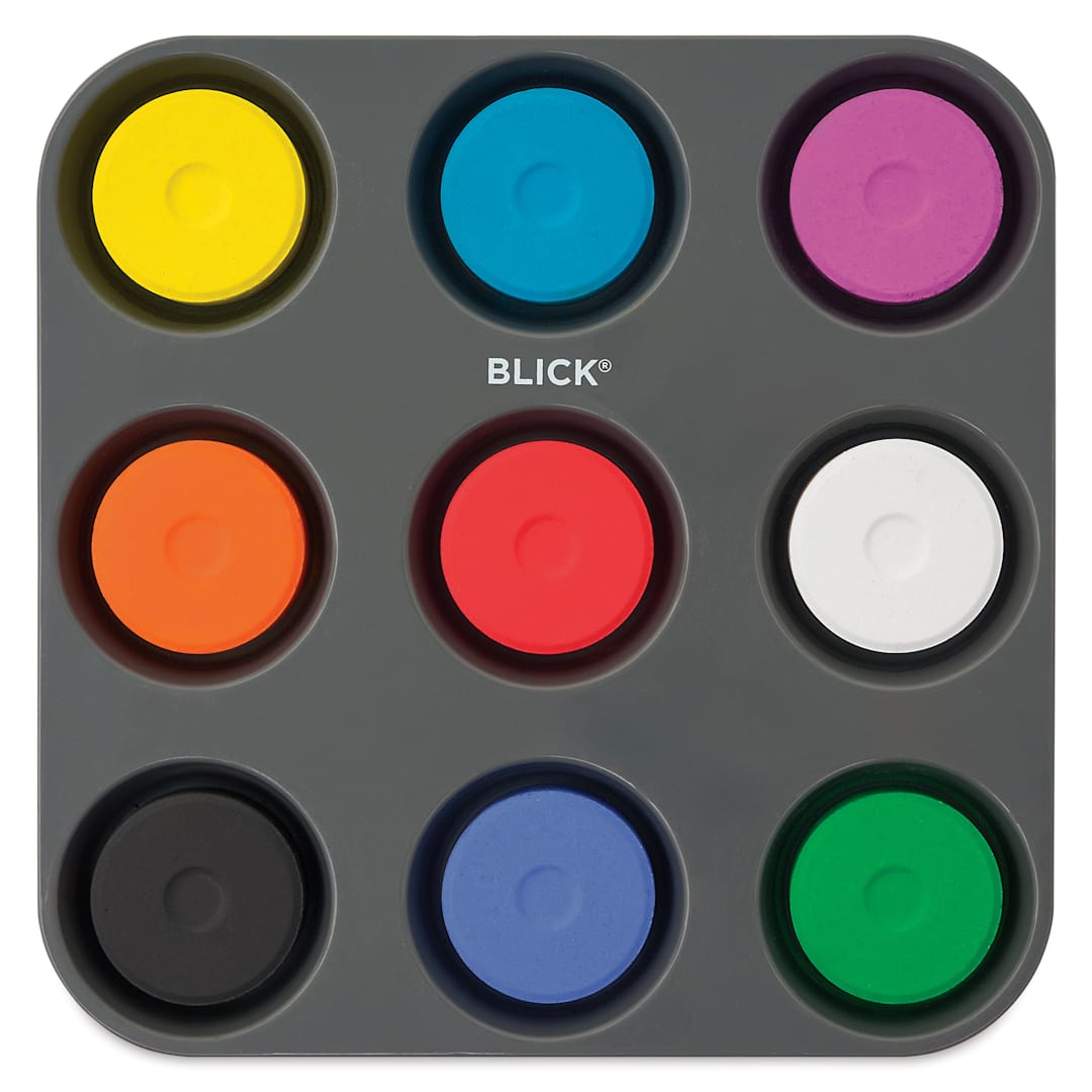 Open in modal - Blick Essentials Tempera Cakes - Set of 9 with Tray, Large, Assorted Colors