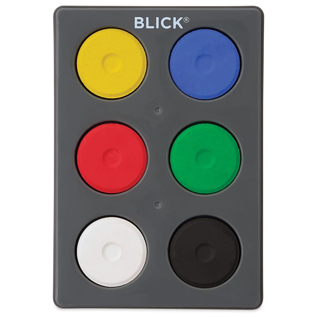 Open in modal - Blick Essentials Tempera Cakes - Set of 6 with Tray, Small, Primary Colors