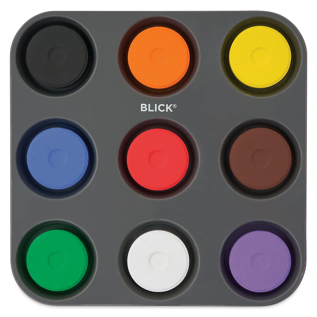 Open in modal - Blick Essentials Tempera Cakes - Set of 9 with Tray, Large, Classic Colors