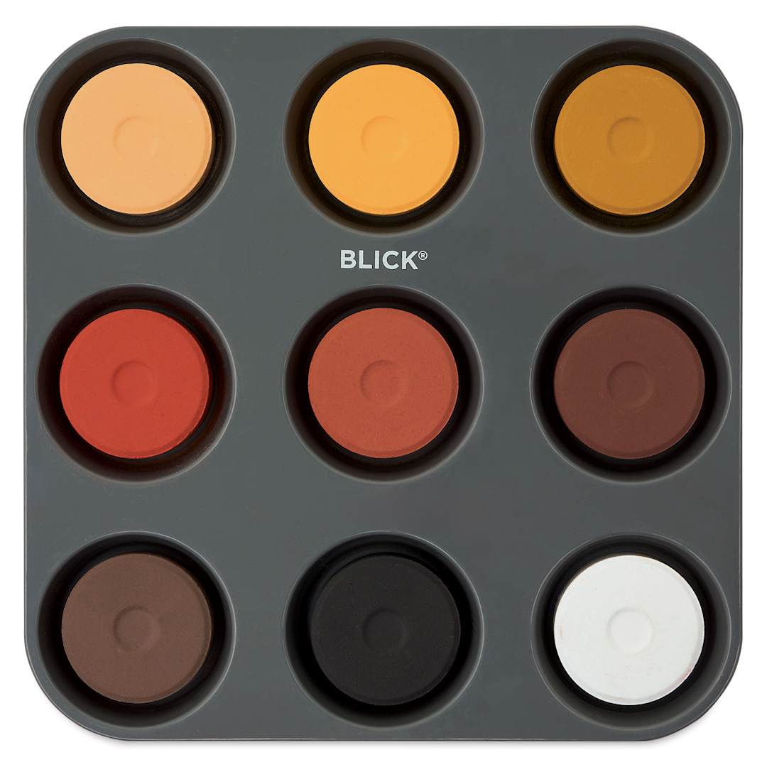 Open in modal - Blick Essentials Tempera Cakes - Set of 9 with Tray, Large, Portrait Colors