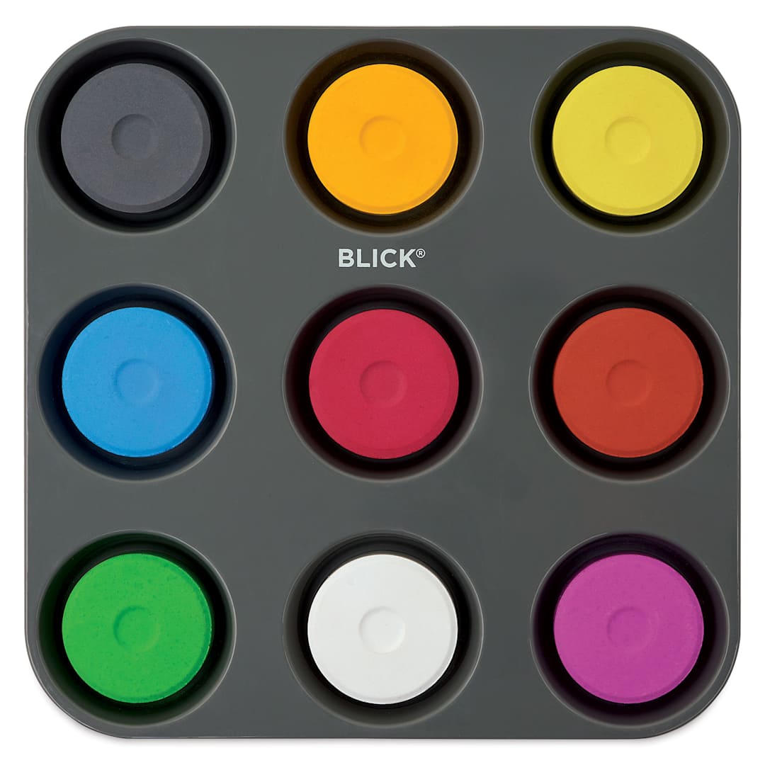 Open in modal - Blick Essentials Tempera Cakes - Set of 9 with Tray, Large, Secondary Colors