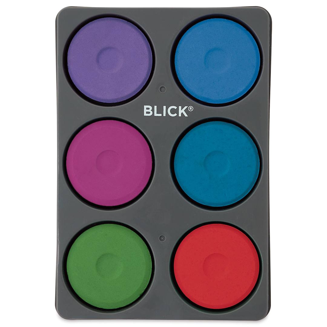 Open in modal - Blick Essentials Tempera Cakes - Set of 6 with Tray, Large, Secondary Colors