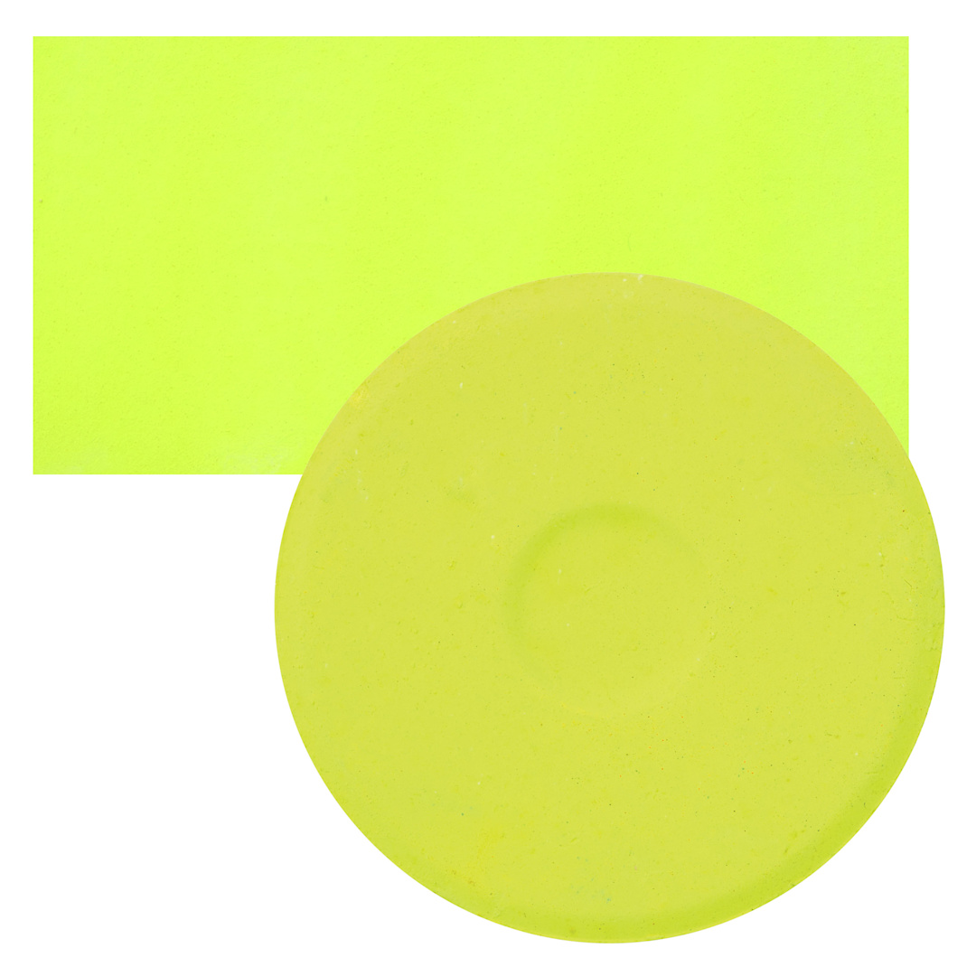 Open in modal - Blick Essentials Tempera Cake - Fluorescent Yellow, Large cake and swatch