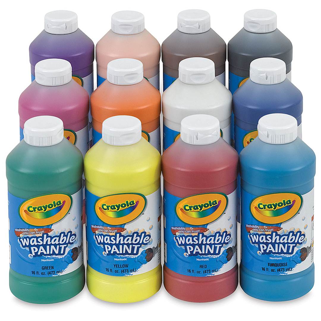 Open in modal - Crayola Washable Paints - Assorted Colors, Set of 12, 16 oz Bottles