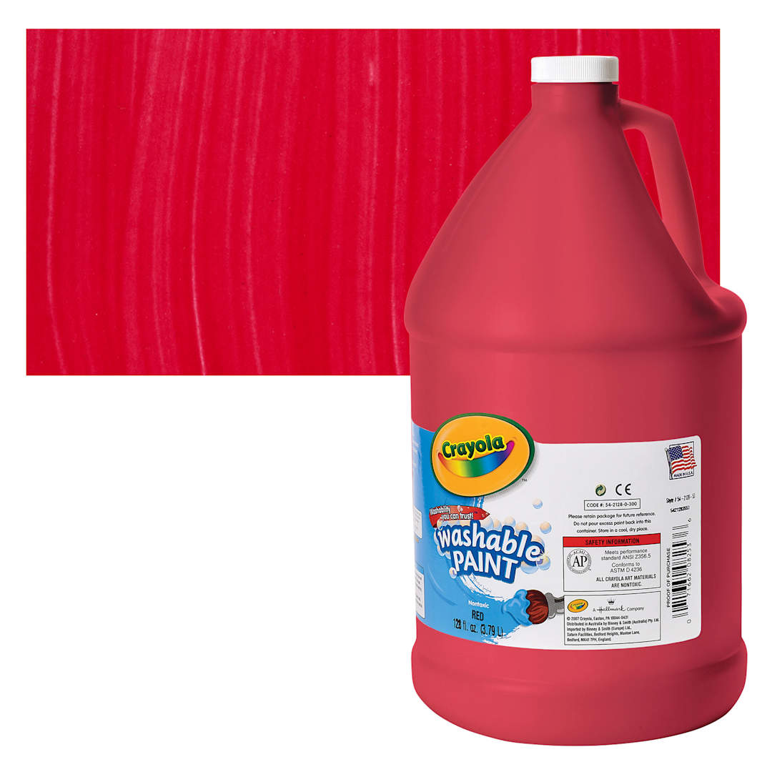 Open in modal - Crayola Washable Paint - Red, Gallon bottle and swatch