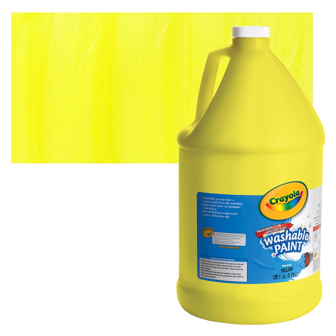 Open in modal - Crayola Washable Paint - Yellow, Gallon bottle and swatch