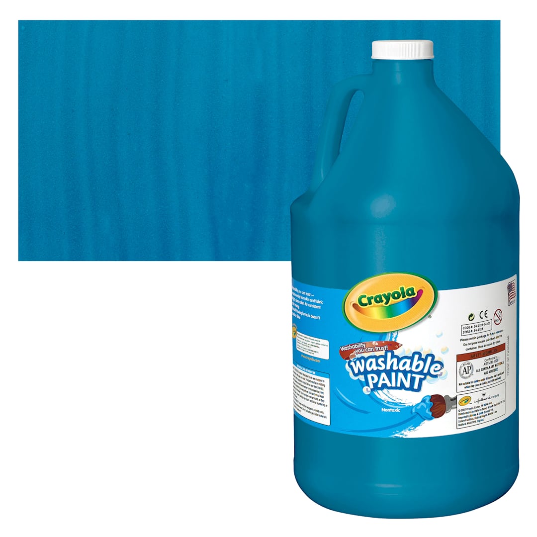 Open in modal - Crayola Washable Paint - Turquoise, Gallon bottle and swatch