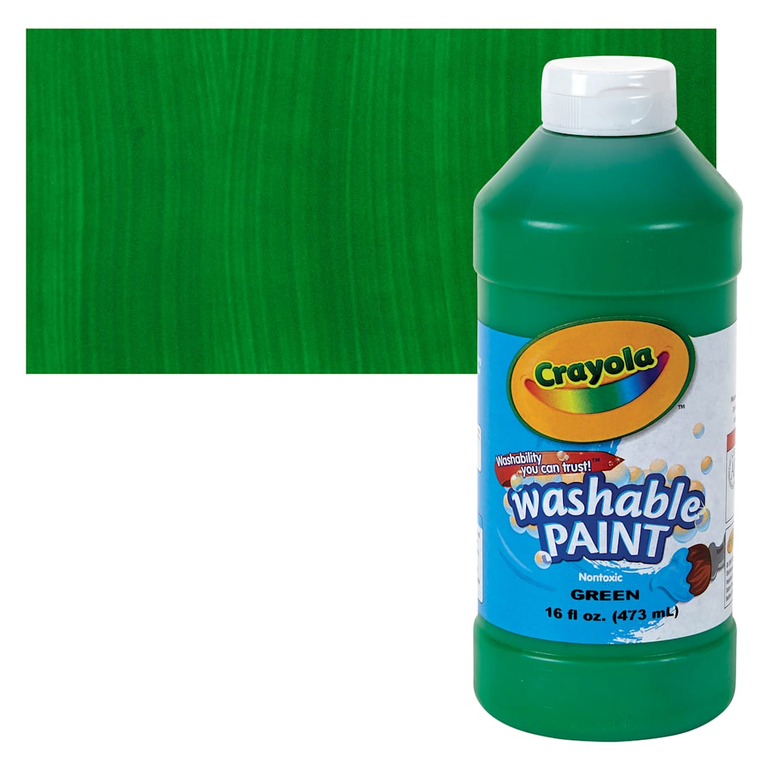 Open in modal - Crayola Washable Paint - Green, 16 oz bottle and swatch
