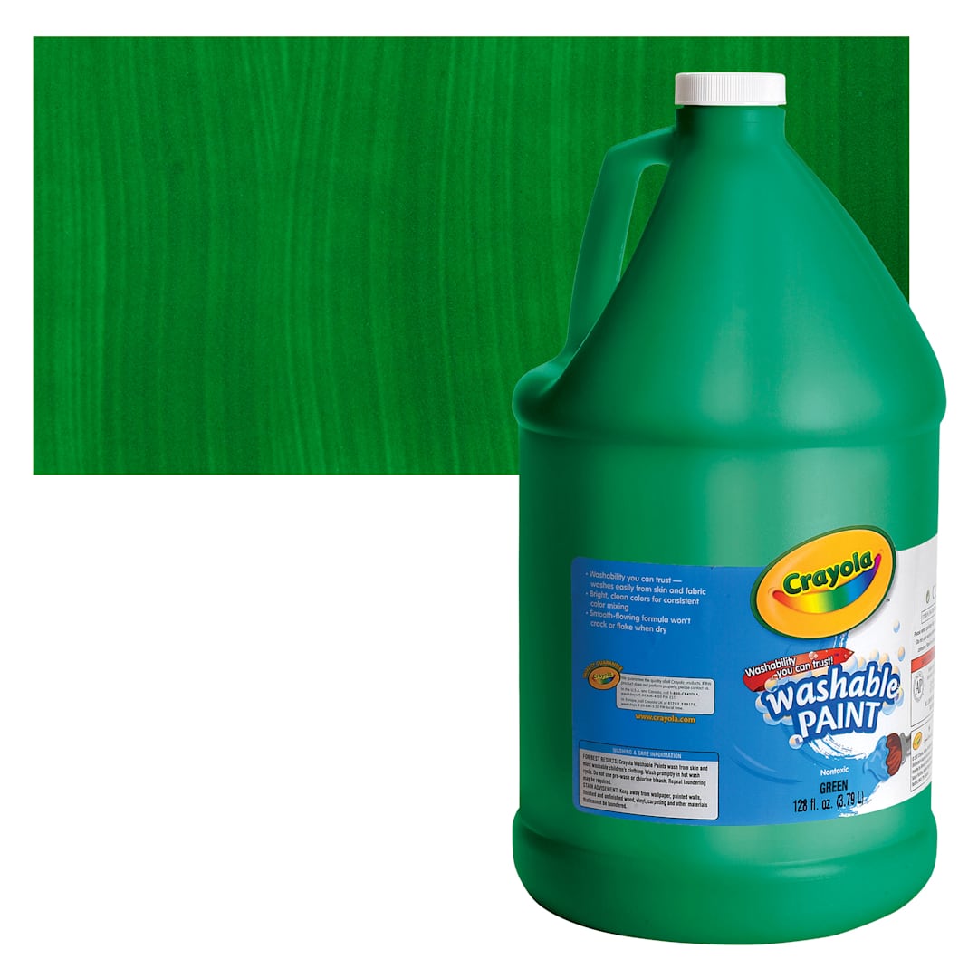 Open in modal - Crayola Washable Paint - Green, Gallon bottle and swatch