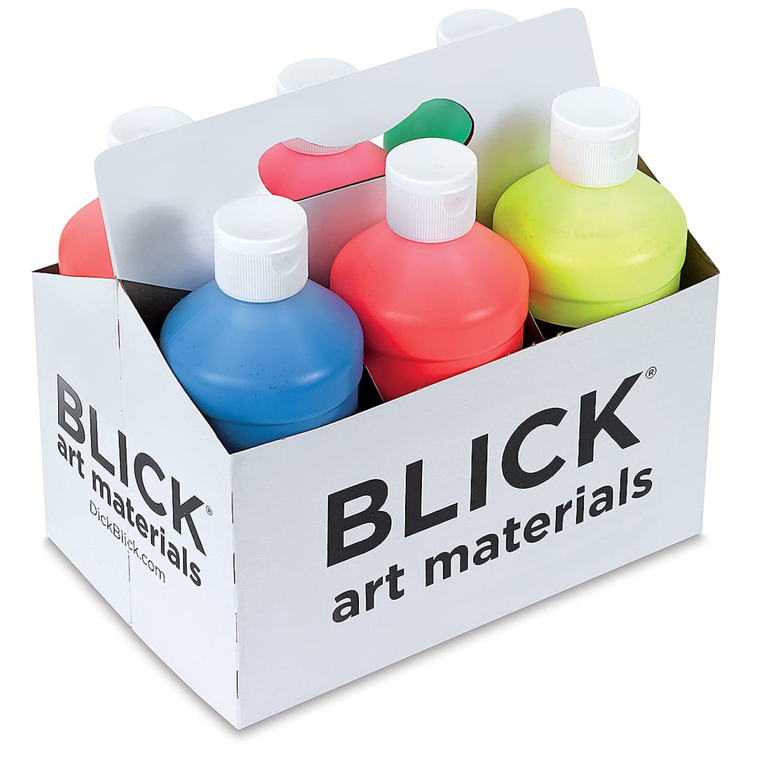 Open in modal - Blick Premium Grade Tempera - Set of 6 Fluorescent Colors, Pints in cardboard carrier
