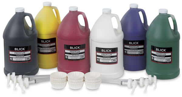 Open in modal - Blick Premium Grade Tempera Paint, Set of 6- pump kit, gallon, basic colors