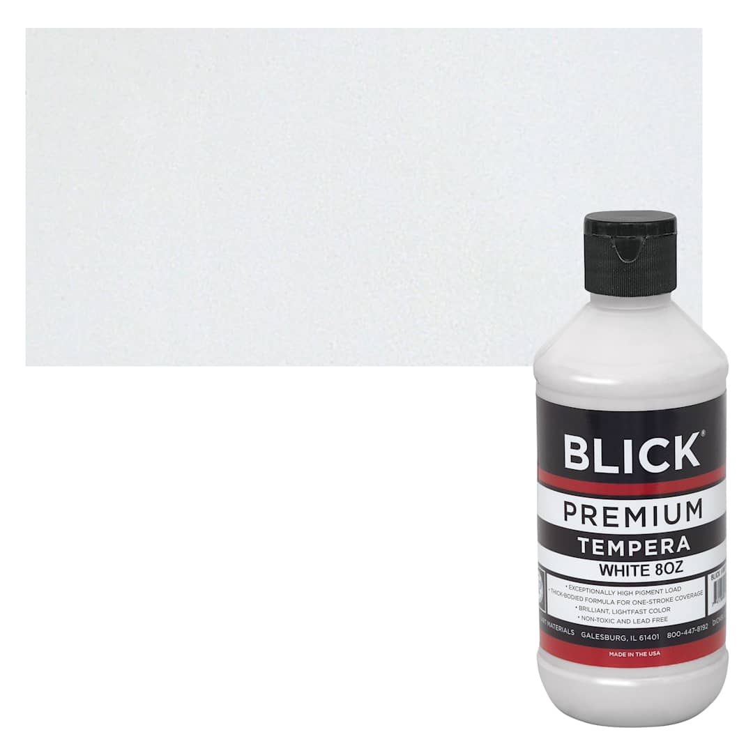 Open in modal - Blick Premium Grade Tempera - White, 8 oz bottle and swatch