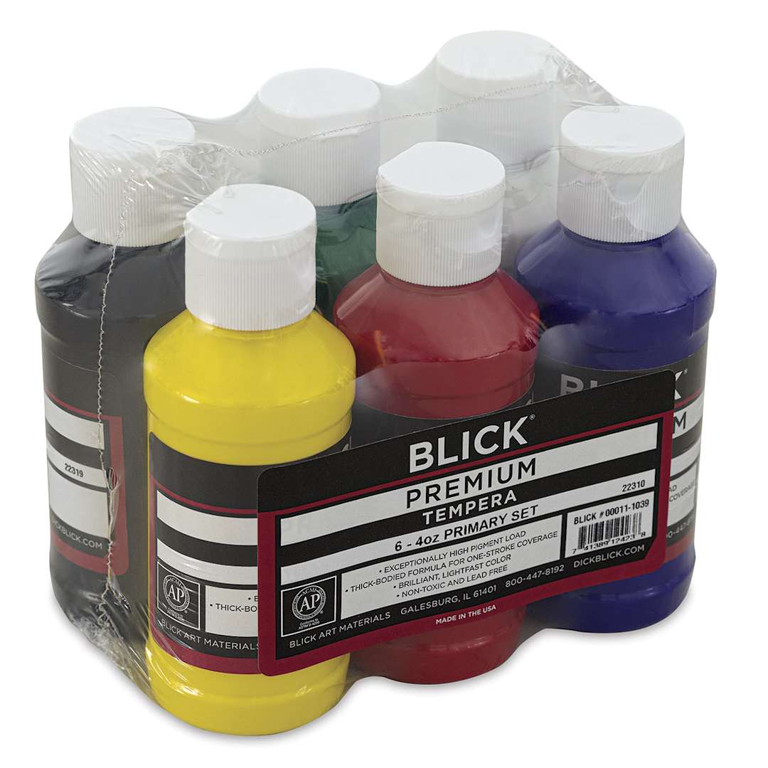 Open in modal - Blick Premium Grade Tempera - Set of 6, Basic Colors, 4 oz