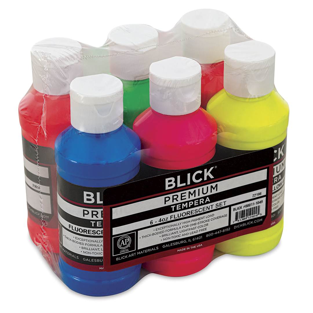 Open in modal - Blick Premium Grade Tempera - Set of 6, Fluorescent Colors, 4 oz