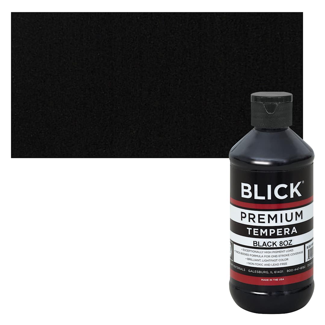 Open in modal - Blick Premium Grade Tempera - Black, 8 oz bottle and swatch