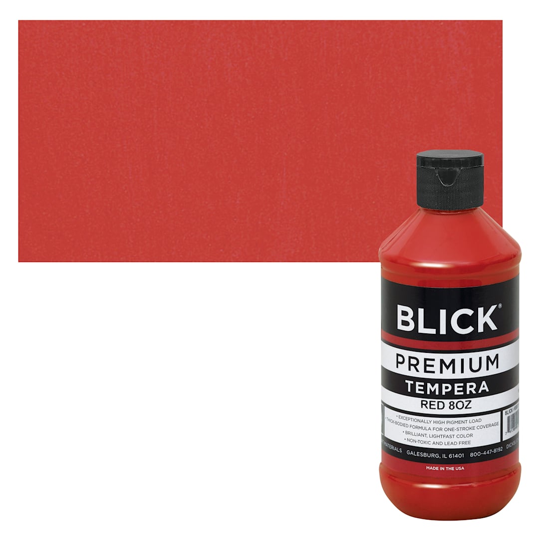 Open in modal - Blick Premium Grade Tempera - Red, 8 oz bottle and swatch