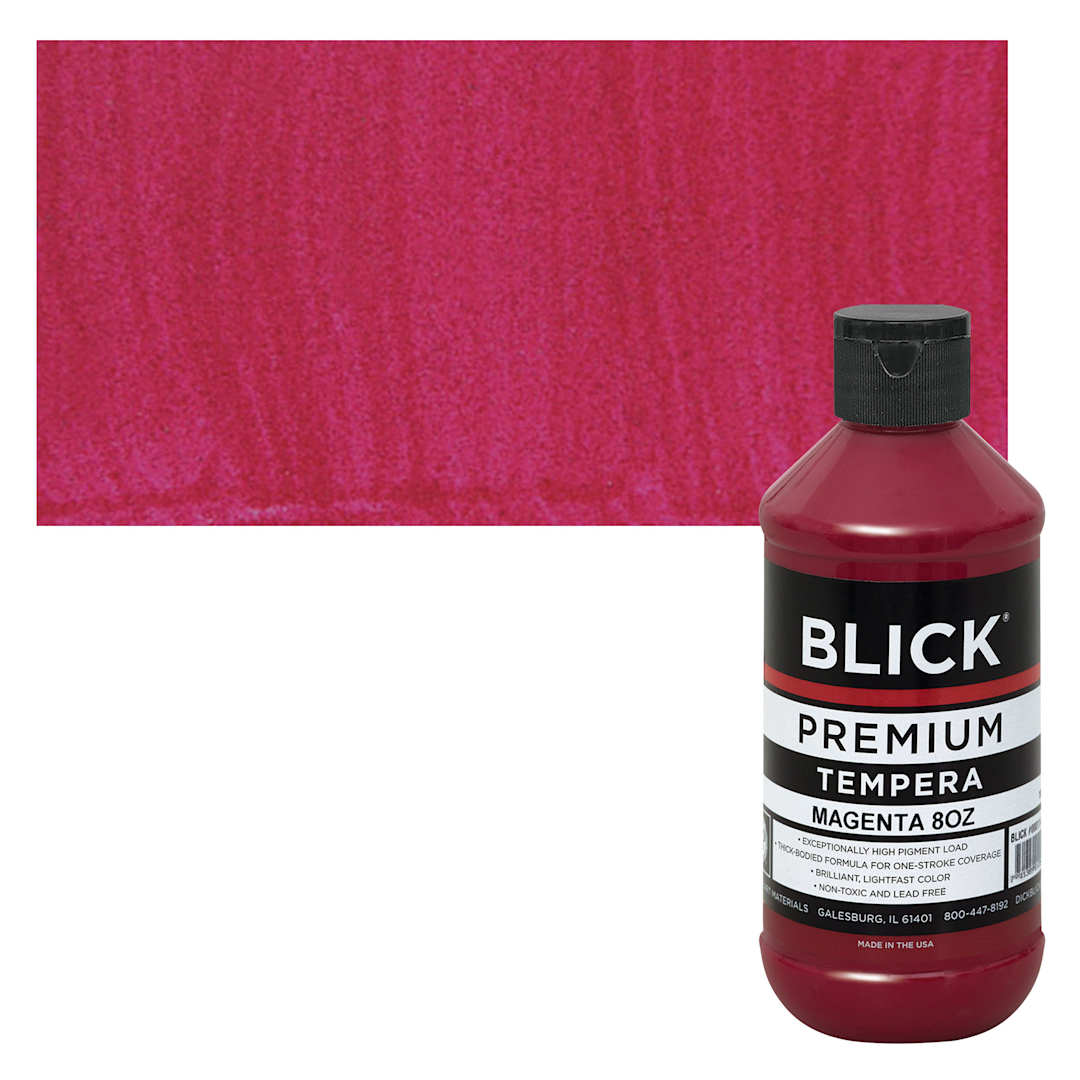 Open in modal - Blick Premium Grade Tempera - Magenta, 8 oz bottle and swatch