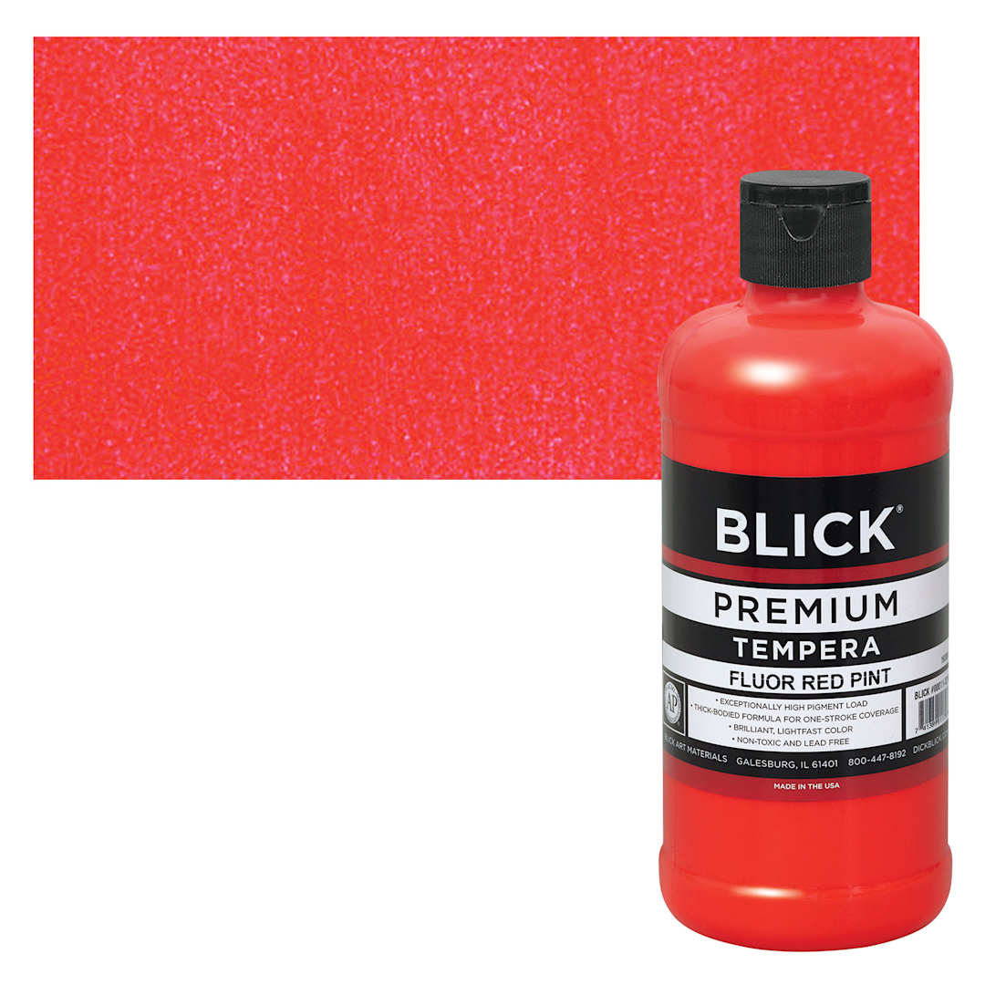Open in modal - Blick Premium Grade Tempera - Fluorescent Red, Pint and swatch