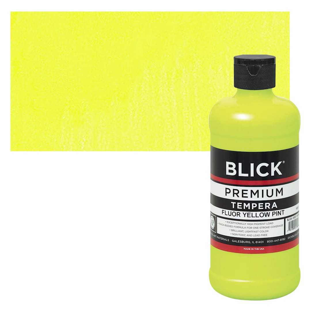 Open in modal - Blick Premium Grade Tempera - Fluorescent Yellow, Pint and swatch