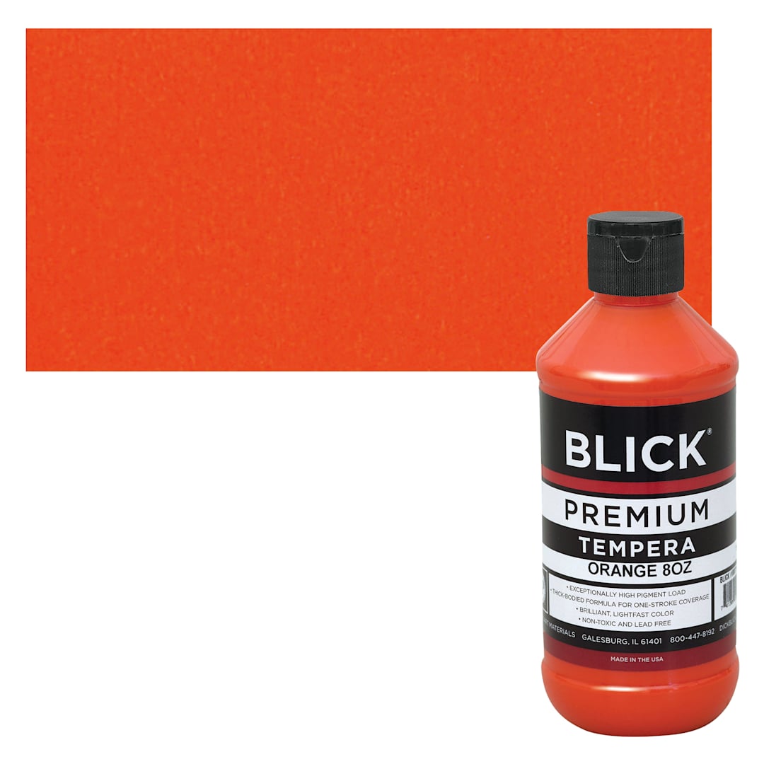 Open in modal - Blick Premium Grade Tempera - Orange, 8 oz bottle and swatch