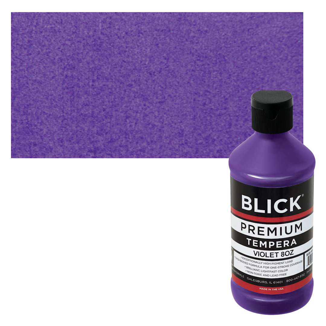 Open in modal - Blick Premium Grade Tempera - Violet, 8 oz bottle and swatch