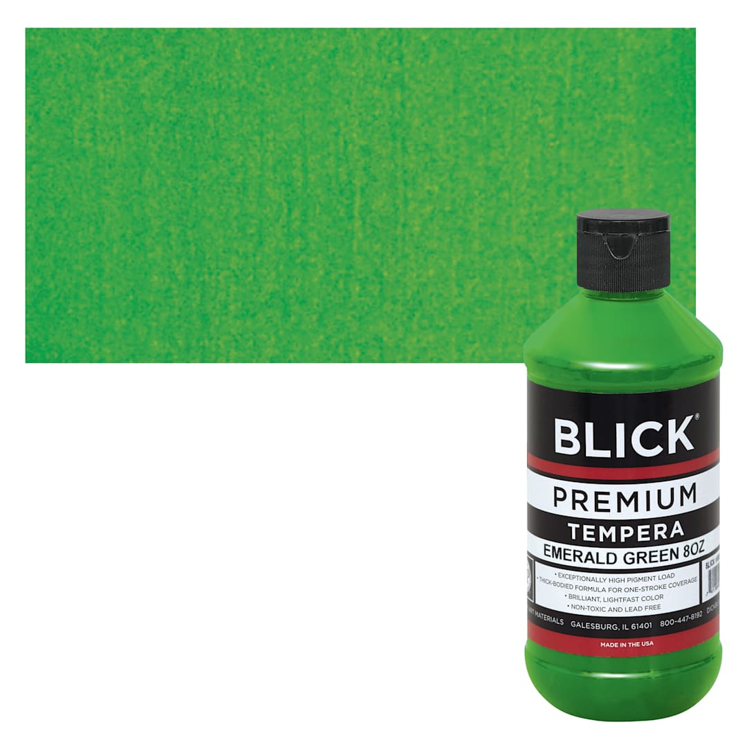 Open in modal - Blick Premium Grade Tempera - Emerald Green, 8 oz bottle and swatch