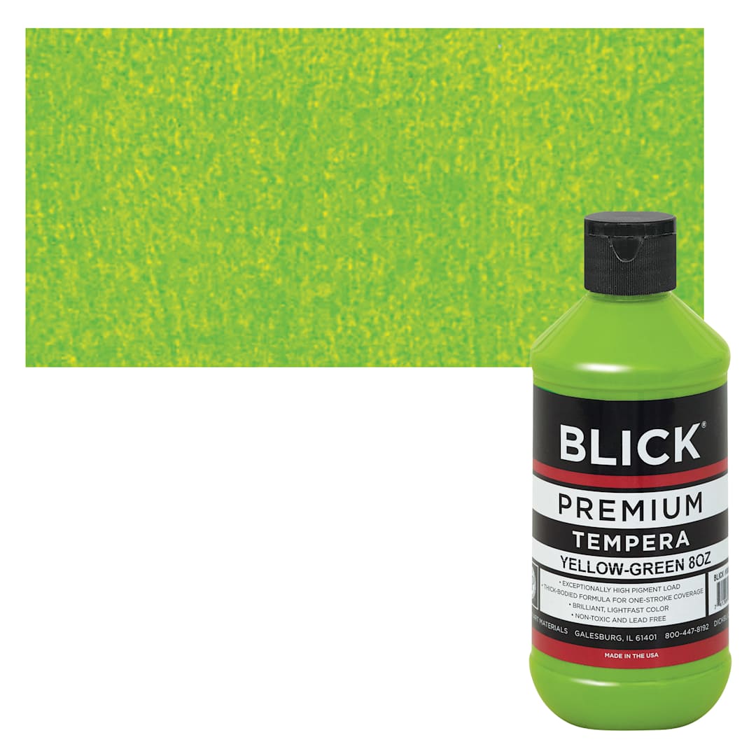 Open in modal - Blick Premium Grade Tempera - Yellow-Green, 8 oz bottle and swatch