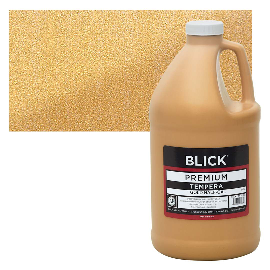 Open in modal - Blick Premium Grade Tempera - Gold, Half Gallon and swatch
