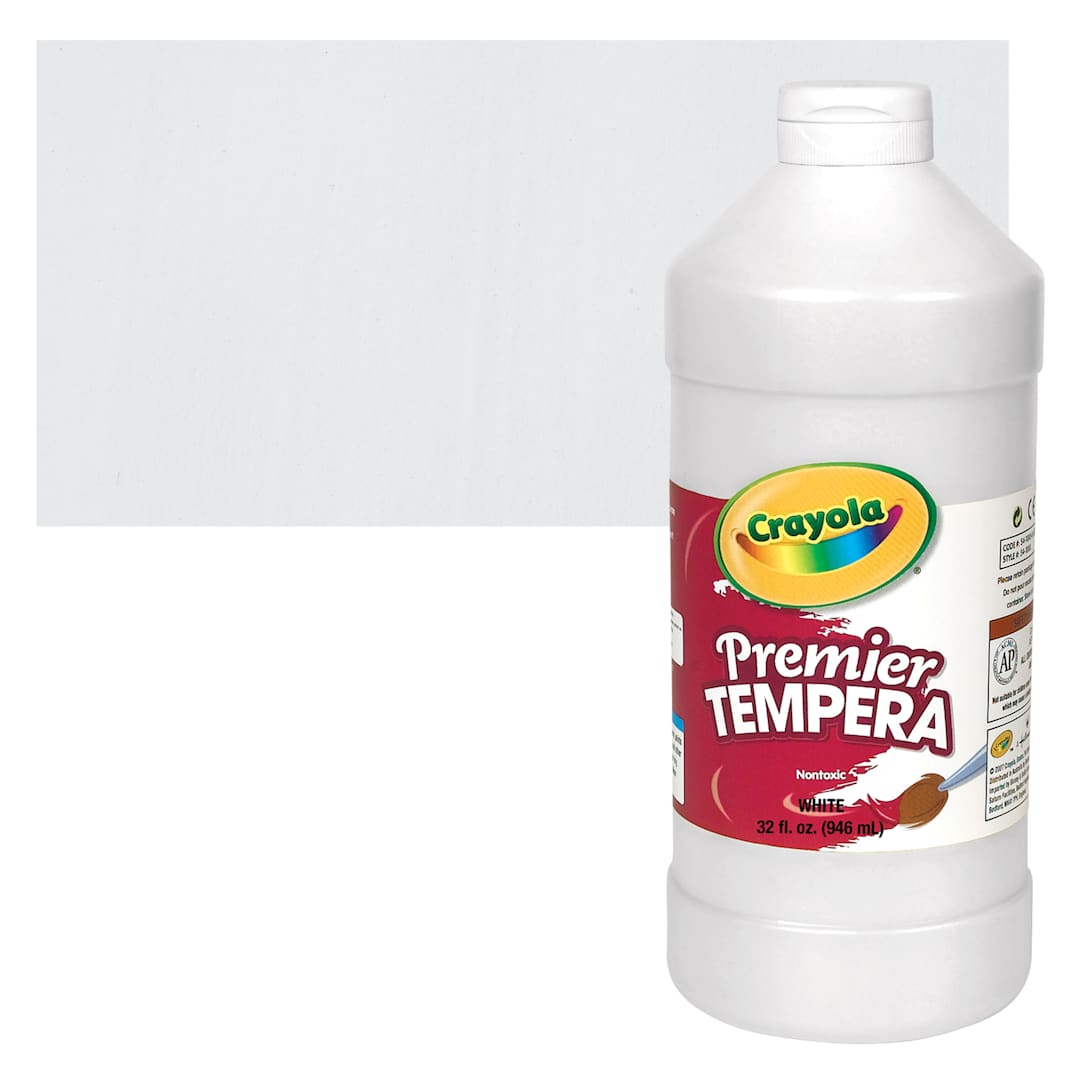 Open in modal - Crayola Premier Tempera - White, 32 oz bottle and swatch