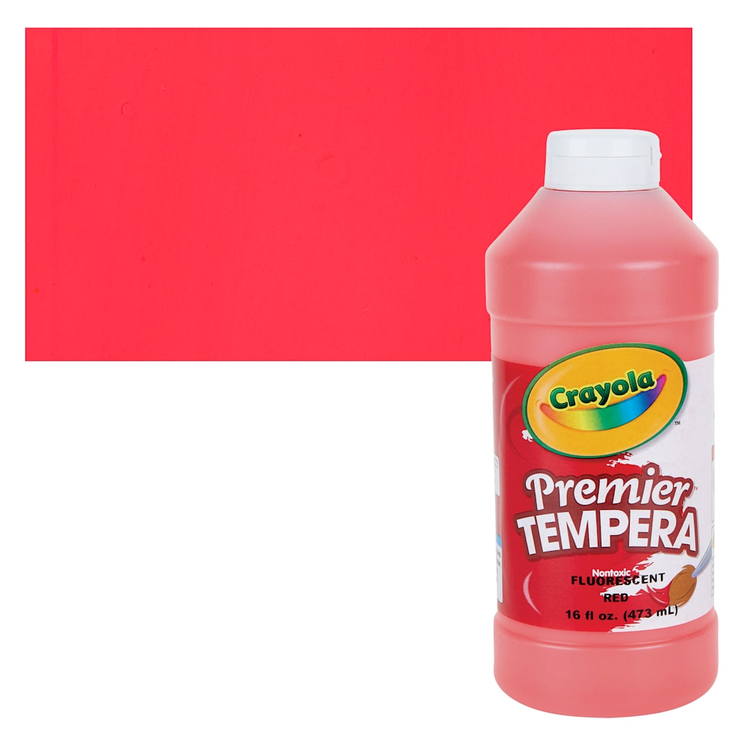 Open in modal - Crayola Premier Tempera - Fluorescent Red, 16 oz bottle and swatch