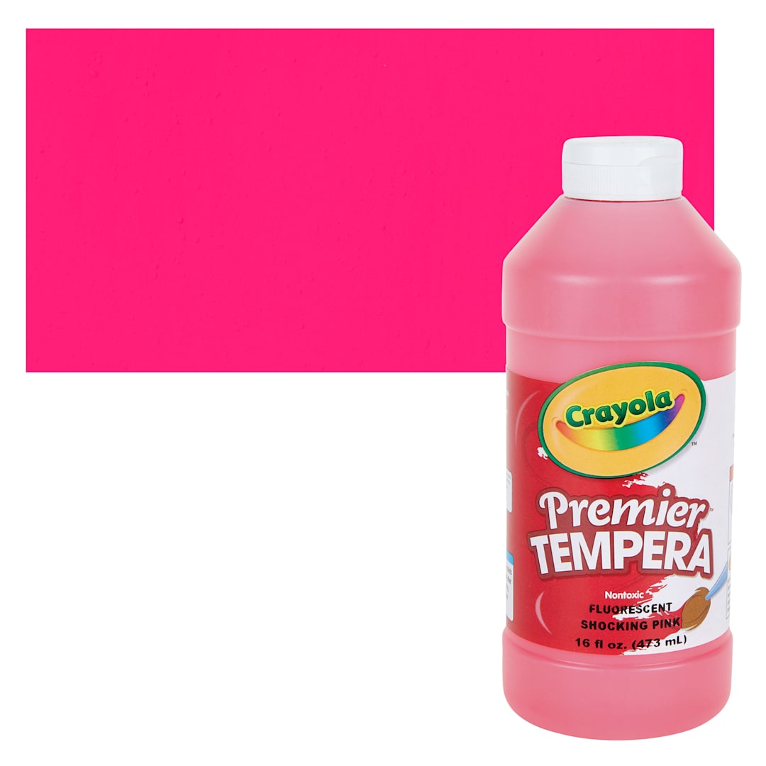 Open in modal - Crayola Premier Tempera - Fluorescent Pink, 16 oz bottle and swatch